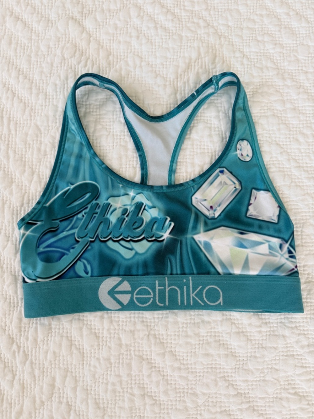 Ethika Light Teal Logo Racerback Sports Bra